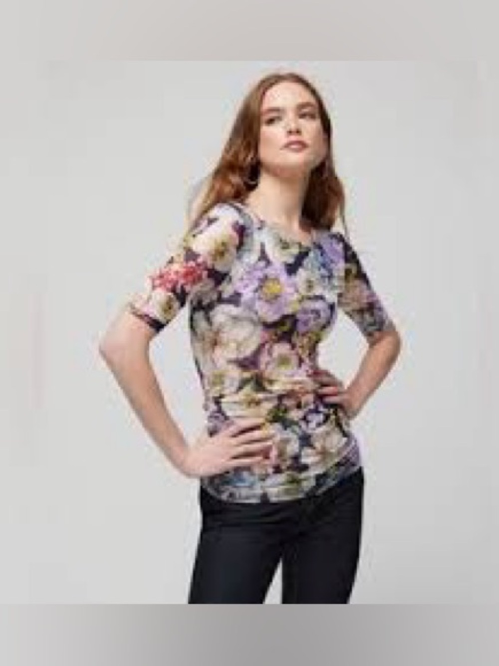 White House Black Market Printed Mesh Ruched Tee